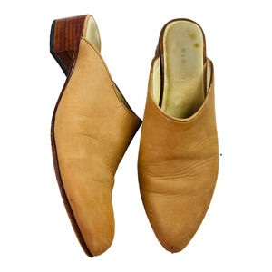 Nisolo Lima Womens Tan Slides Slip On Suede Mules Pointed Toe Mid Heel Size 7